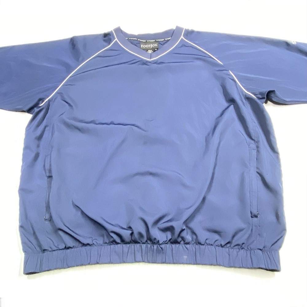 FootJoy Golf Shirt Mens XL Navy V Neck Short Sleeve Cover Up Windbreaker - Picture 2 of 9